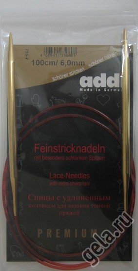Спицы ADDI круговые с удлиненным кончиком позолоченные 100 см 755-7