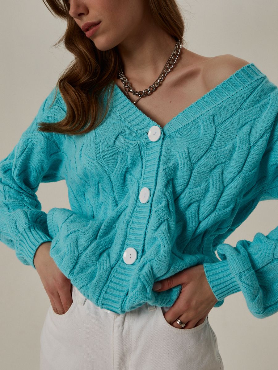 бирюзовая вязанная кофта