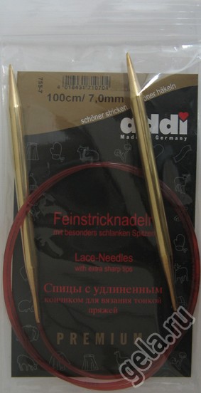 Спицы ADDI круговые с удлиненным кончиком позолоченные 80 см 755-7